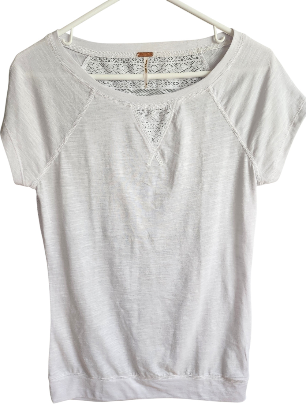 Poof! NWOT White Short Sleeve Tee with Lace Back Panel